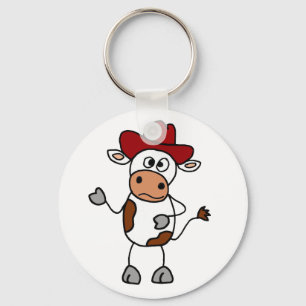 Funny Cow Wearing Red Cowboy Hat Keychain