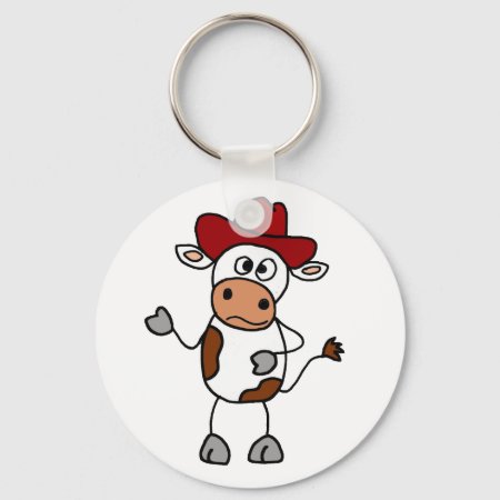 Funny Cow Wearing Red Cowboy Hat Keychain