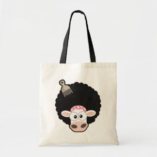 Funny Cow with an Afro and Comb on Pink Tote Bag