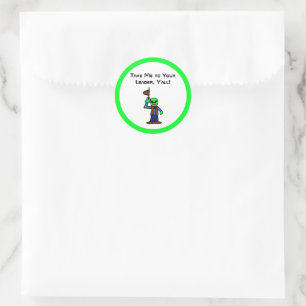 Funny Cowboy Alien Cartoon with UFO Abduction Classic Round Sticker