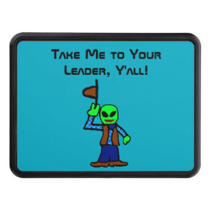 Funny Cowboy Alien Cartoon with UFO Abduction Hitch Cover