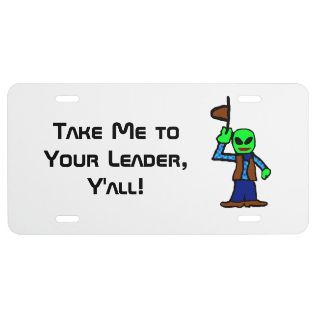 Funny Cowboy Alien Cartoon with UFO Abduction License Plate (Front)