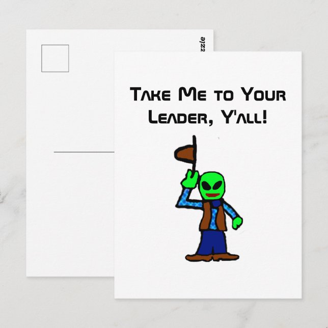 Funny Cowboy Alien Cartoon with UFO Abduction Postcard (Front/Back)