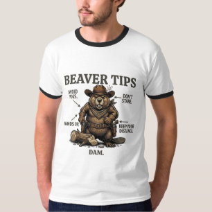 Funny Cowboy Beaver Tips Wild West Vintage  T-Shirt