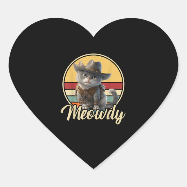 Funny Cowboy Cat Mashup Meow Howdy Kitten Lovers M Heart Sticker (Front)