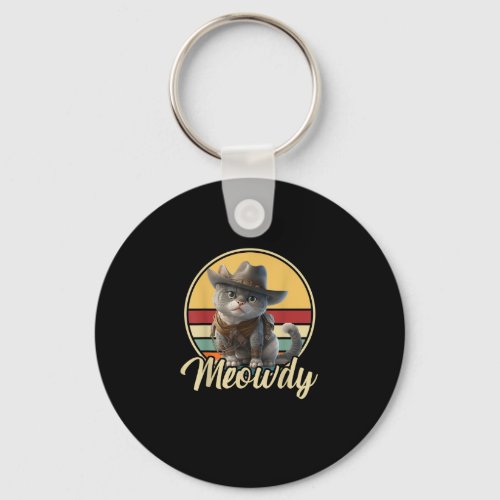 Funny Cowboy Cat Mashup Meow Howdy Kitten Lovers M Keychain