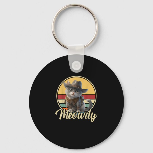 Funny Cowboy Cat Mashup Meow Howdy Kitten Lovers M Keychain (Front)