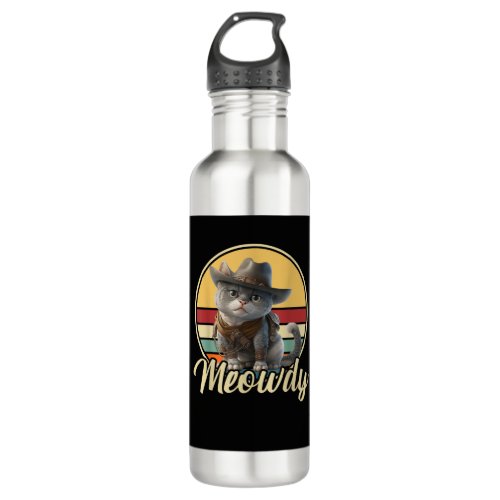 Funny Cowboy Cat Mashup Meow Howdy Kitten Lovers M Stainless Steel Water Bottle