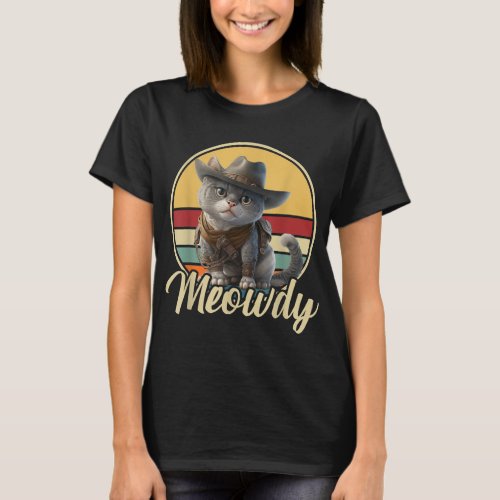 Funny Cowboy Cat Mashup Meow Howdy Kitten Lovers M T_Shirt