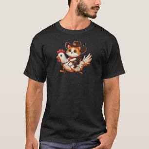 Funny Cowboy Cat Riding Chicken Western for Chicke T-Shirt