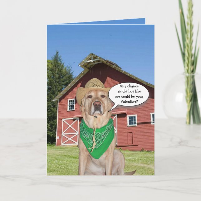 Funny Cowboy Dog/Lab Valentine Holiday Card (Front)