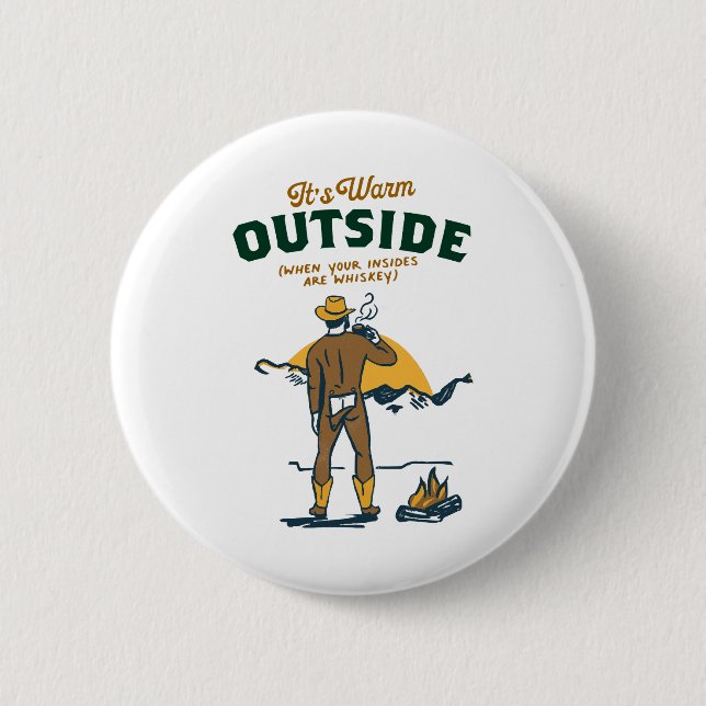 Funny Cowboy Drinking Whiskey Button (Front)