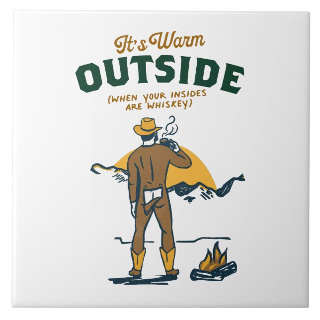 Funny Cowboy Drinking Whiskey Ceramic Tile (Front)