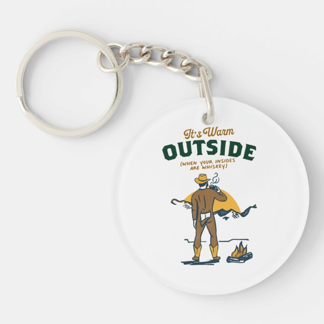 Funny Cowboy Drinking Whiskey Keychain (Front)