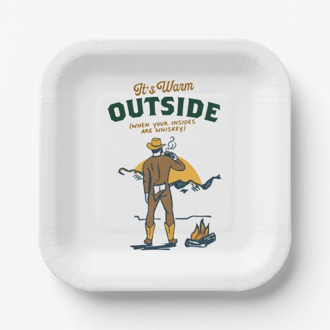 Funny Cowboy Drinking Whiskey Paper Plates (Front)