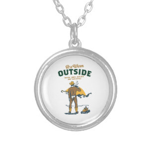 Funny Cowboy Drinking Whiskey Silver Plated Necklace