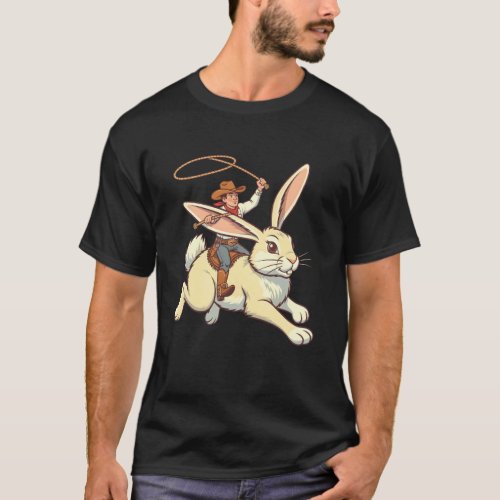 Funny Cowboy Easter Bunny Retro Vintage Western Ho T-Shirt