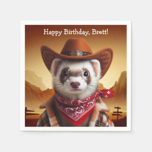 Funny Cowboy Ferret Western Style Birthday Napkins