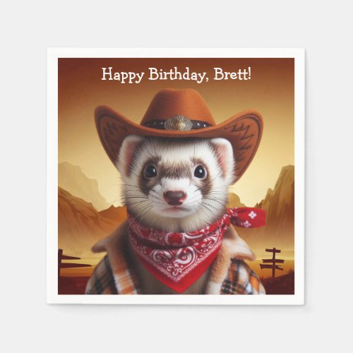 Funny Cowboy Ferret Western Style Birthday Napkins