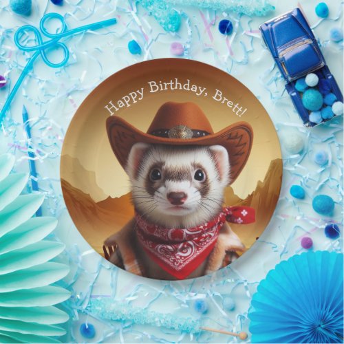 Funny Cowboy Ferret Western Style Birthday Paper Plates