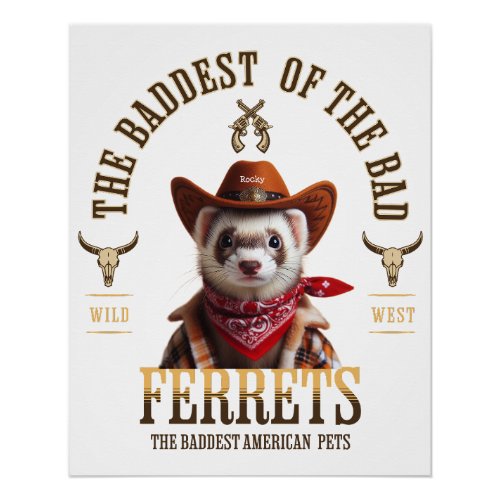 Funny Cowboy Ferret Western Style Poster
