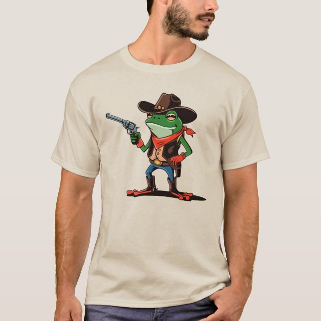 Funny Cowboy Frog Cartoon T-Shirt (Front)