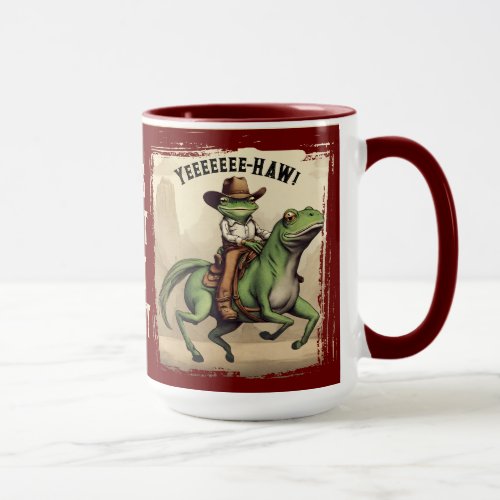 Funny cowboy frog riding freaky horse personalized mug
