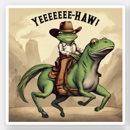 Funny cowboy frog riding freaky horse personalized sticker