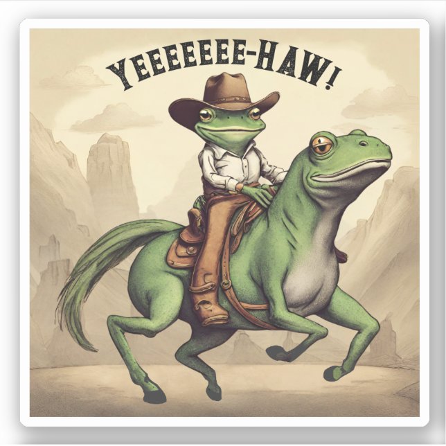 Funny cowboy frog riding freaky horse personalized sticker (Front)
