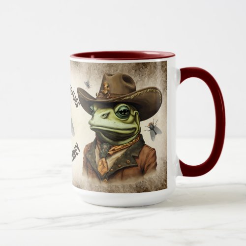 Funny cowboy frog western flies personalized mug