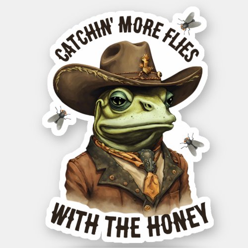 Funny cowboy frog western flies personalized sticker