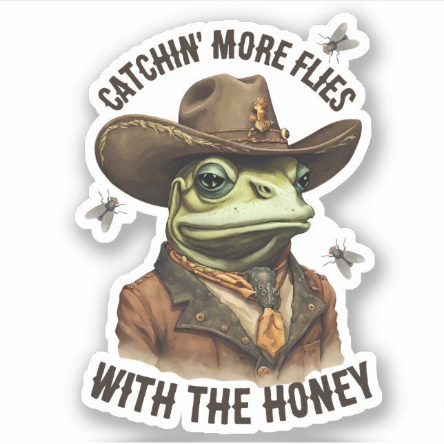 Funny cowboy frog western flies personalized sticker (Front)
