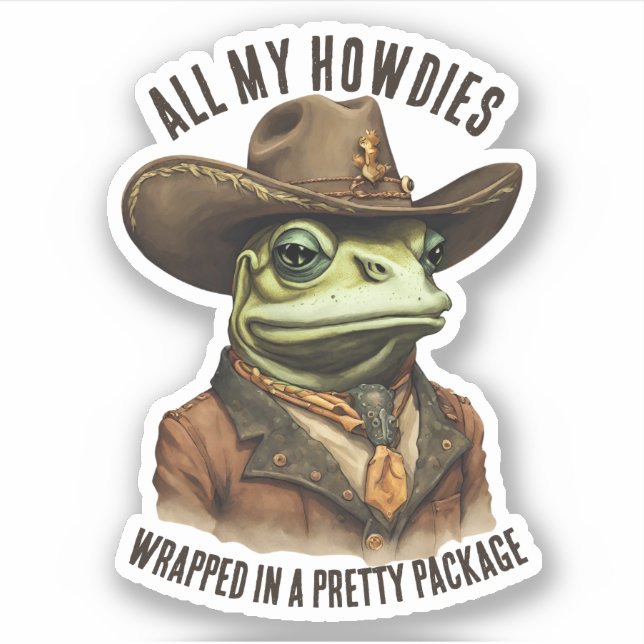 Funny cowboy frog western howdy personalized sticker (Front)