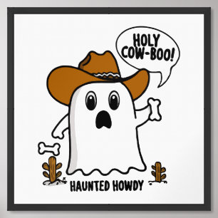 Funny Cowboy Ghost Pun - "Holy Cow-boo!" Framed Art