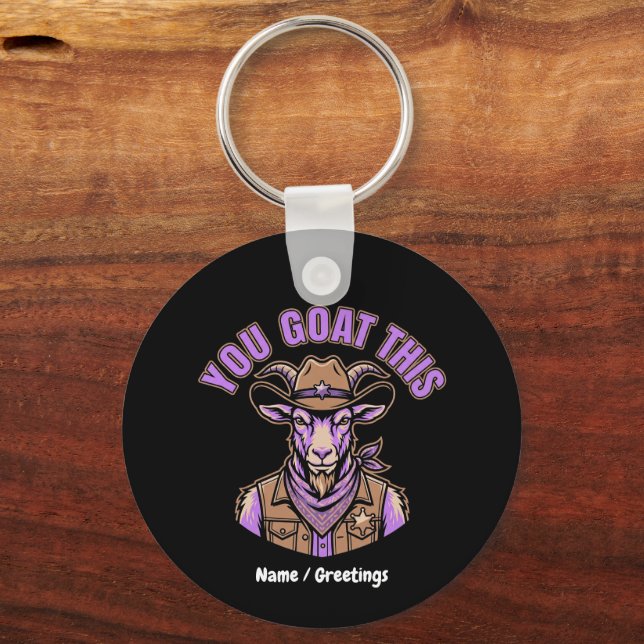 Funny Cowboy Goat Motivational Pun Western Design Keychain (Front)