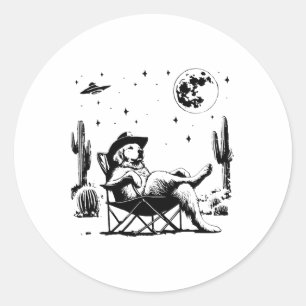 Funny Cowboy Golden Retriever Relaxing On Camping  Classic Round Sticker