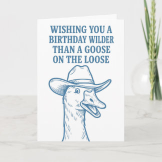Funny Cowboy Goose Birthday Card: Blue Line Art Card