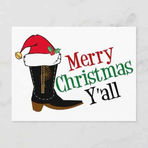 Funny Cowboy Merry Christmas Yall Holiday Postcard