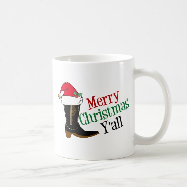 Funny Cowboy Merry Christmas Y'all Texas Humor Coffee Mug (Right)