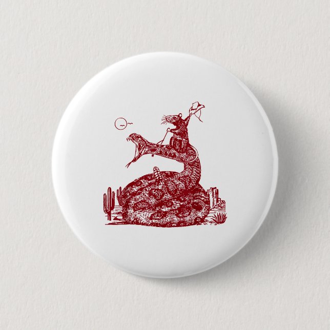 Funny Cowboy Mouse Riding Snake Western  Button (Front)