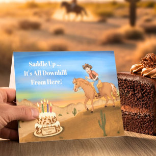 Funny Cowboy on Horse Birthday Card