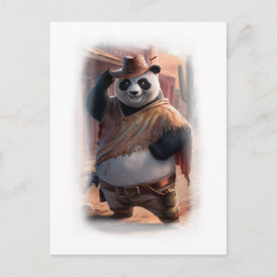 Funny Cowboy Panda on a White  Holiday Postcard