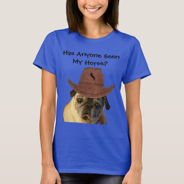 Funny Cowboy Pug Dog T-Shirt (Front)