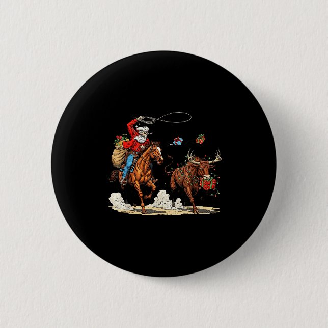 Funny Cowboy Santa Christmas Holiday Western Style Button (Front)