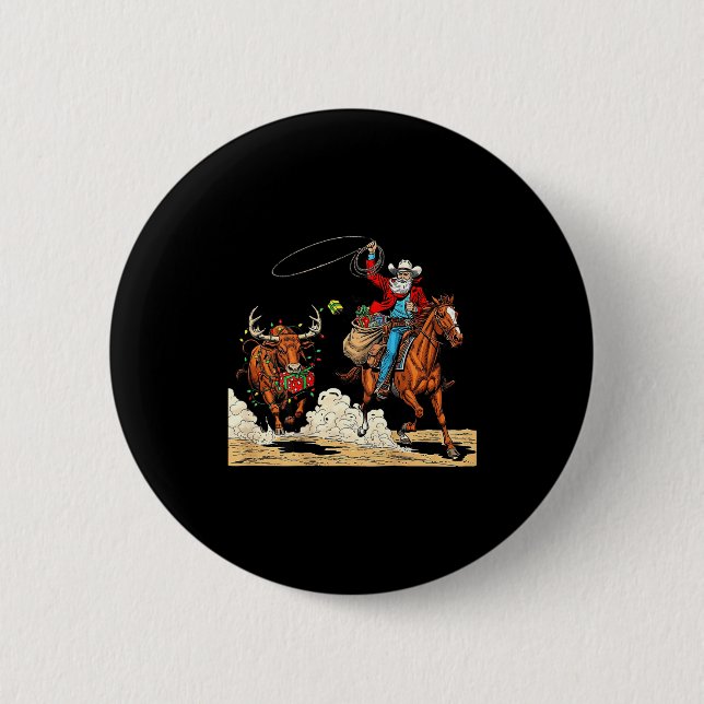 Funny Cowboy Santa Christmas Holiday Western Style Button (Front)