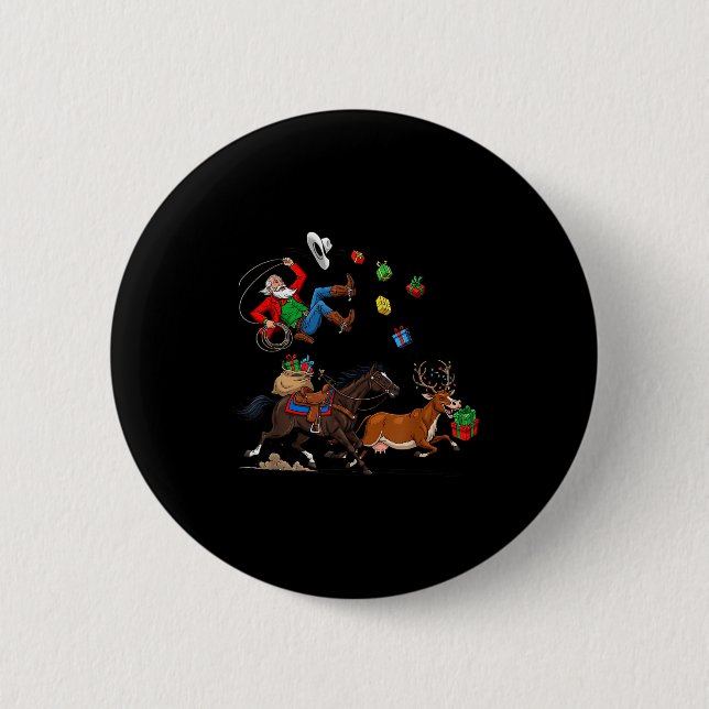 Funny Cowboy Santa Christmas Holiday Western Style Button (Front)