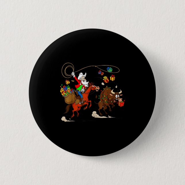 Funny Cowboy Santa Christmas Holiday Western Style Button (Front)