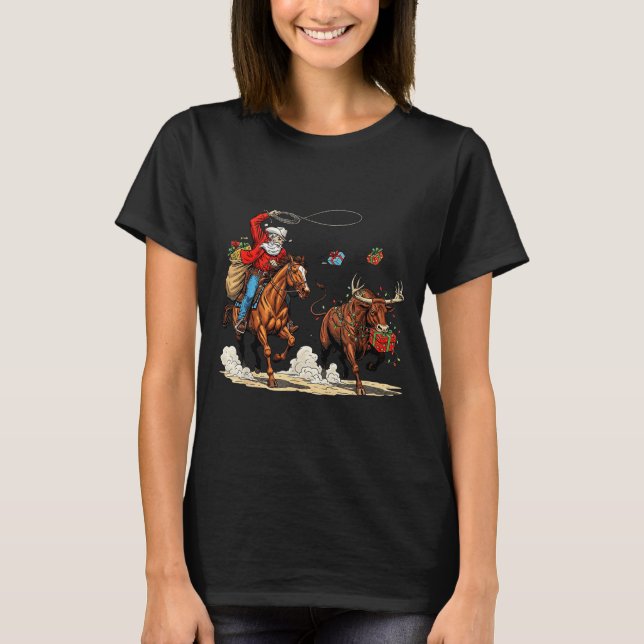 Funny Cowboy Santa Christmas Holiday Western Style T-Shirt (Front)