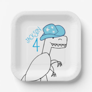 Funny Cowboy Trex Dinosaur Kids Birthday Paper Plates