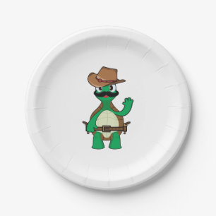 Funny cowboy turtle sherrif paper plates